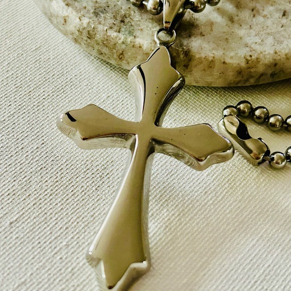 Cross stainless steel ball chain necklace, cross necklace, cross pendant chain - Picture 5 of 5